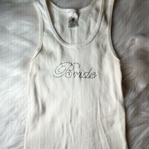 Classy bride rhinestone “bride” ribbed white tank top
